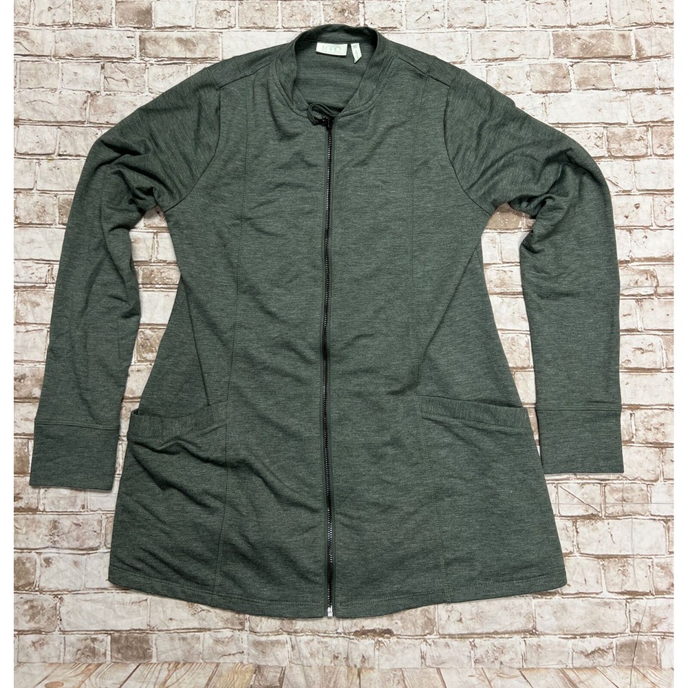 LOGO XS  by Lori Goldstein Army‎ Green Mixed Material Athletic Full Zip Jacket